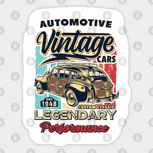 Automotive Vintage Cars - Legendary Performance - With vintage retro color background Sticker by Teefold